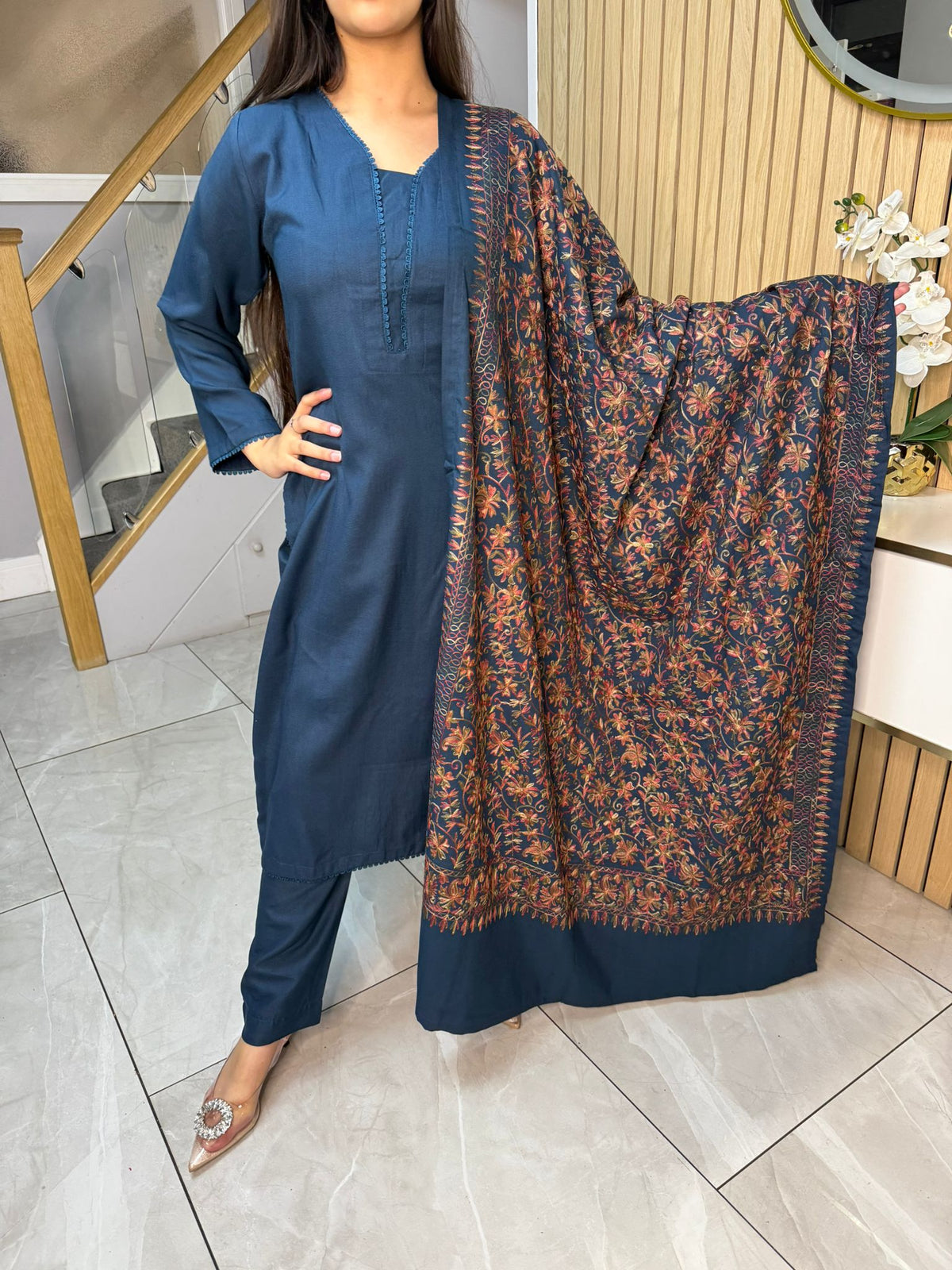 Noor Zahra 3pc Dhannak Suit With Embroidered Shawl