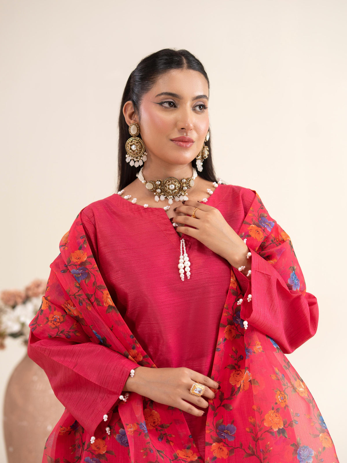 Chaandni Luxury 3pc Raw Silk Suits with Organza Scarf