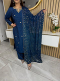 Mahum 3pc Raw Silk Suit- Navy U3-G3