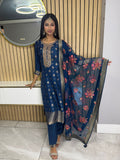 Zahira 3pc Indian Silk With Floral Net Dupatta U3-A5