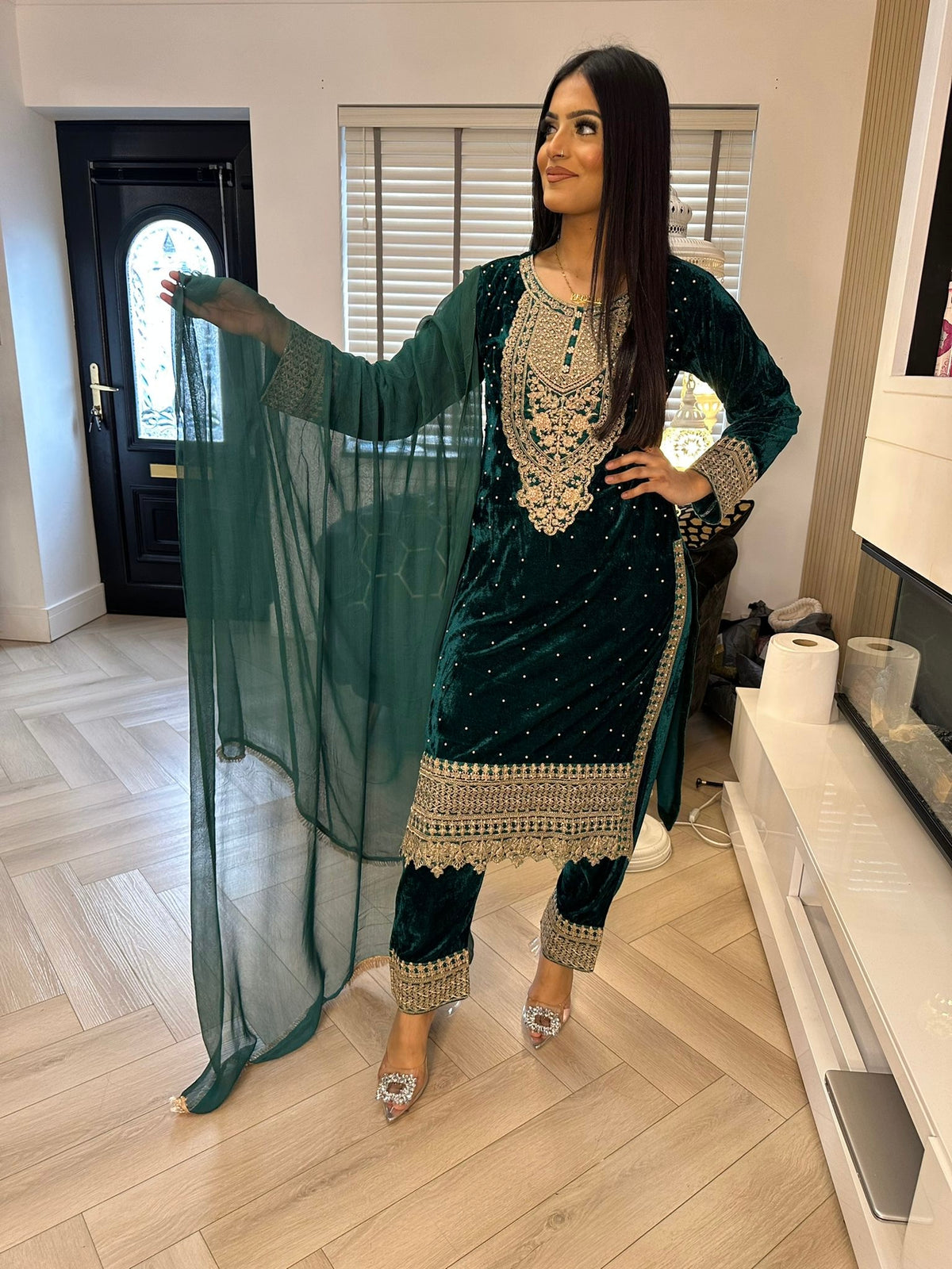 Velvet Pearl Embroidered 3pc Suit