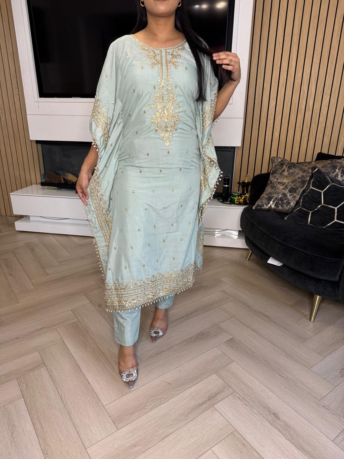 Mahnoor Embroidered Raw Silk 2pc Kaftaan D3-C3