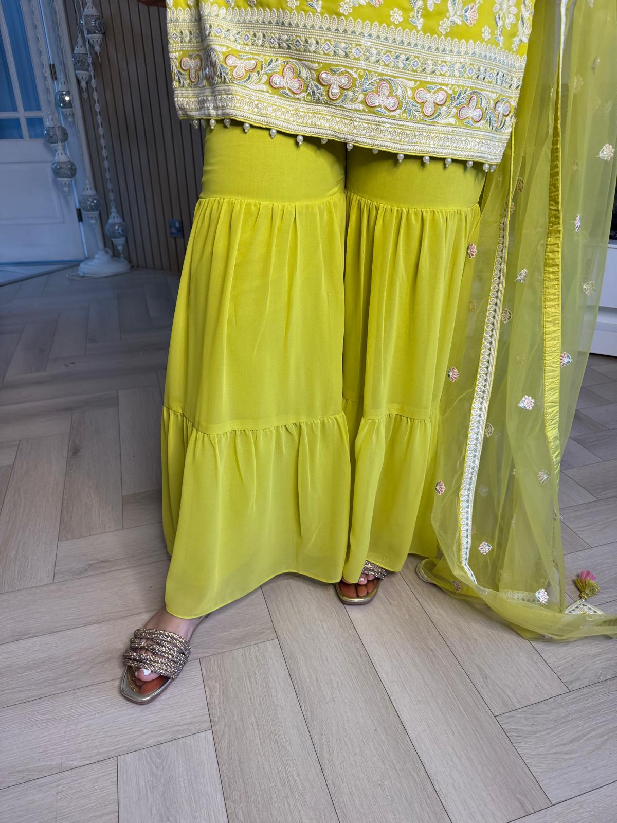 Hajrah 3pc Indian Chiffon Gharara With Net Dupatta u2-G2/G3