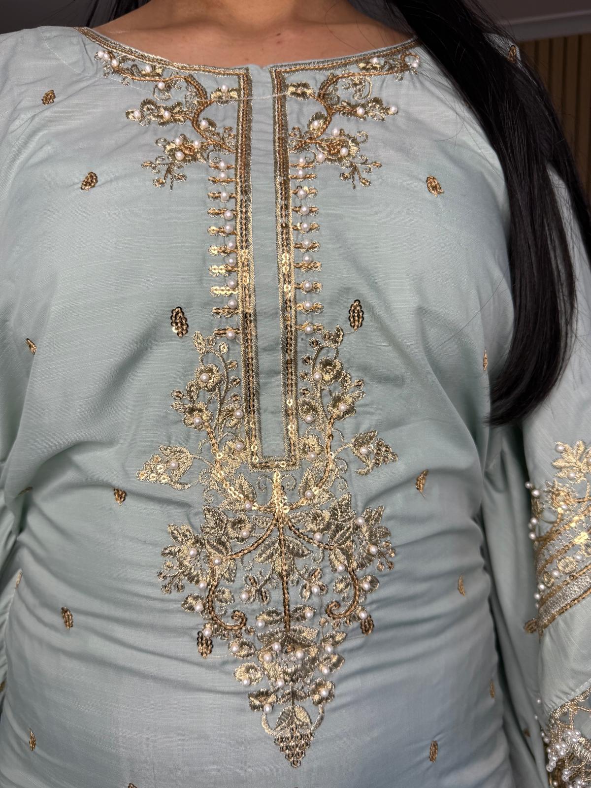 Mahnoor Embroidered Raw Silk 2pc Kaftaan D3-C3