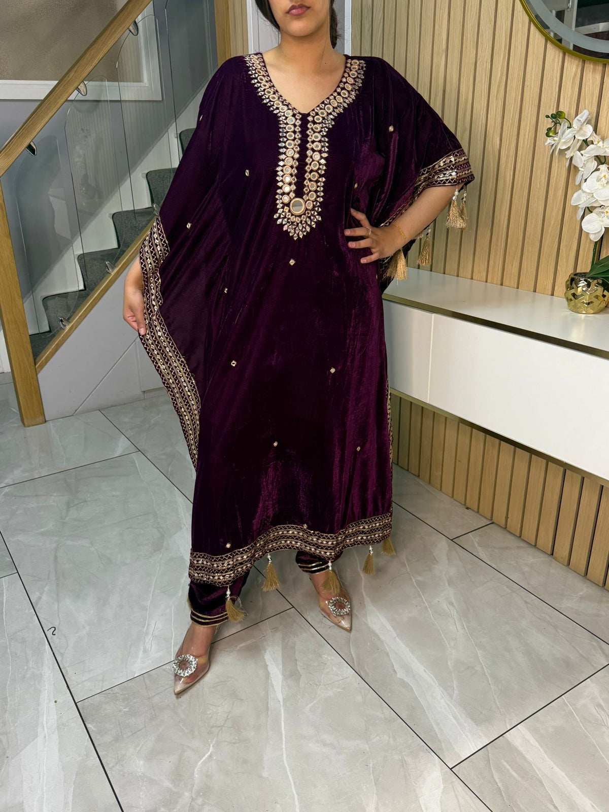 Mirror Velvet 2pc Kaftaan with Matching Trouser