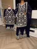Pearl Emboidery 3pc Mother & Daughter chiffon Suit With Plazzo U3-C6