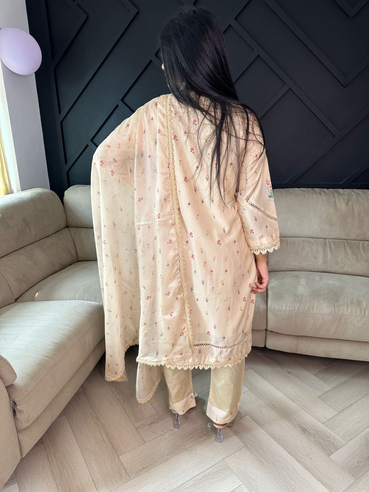 Aaeedah 3pc Cotton Suit with Floral Printed Kameez U3-E3
