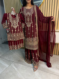 Raeesa 3pc Mother & Daughter chiffon Suit With Plazzo Trouser