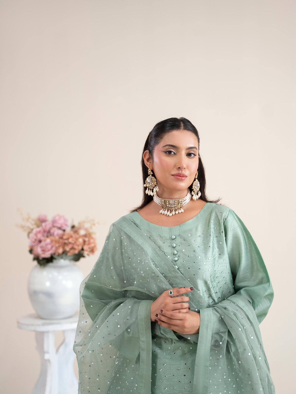 Chaandni Luxury 3pc Raw Silk Suits with Organza Scarf