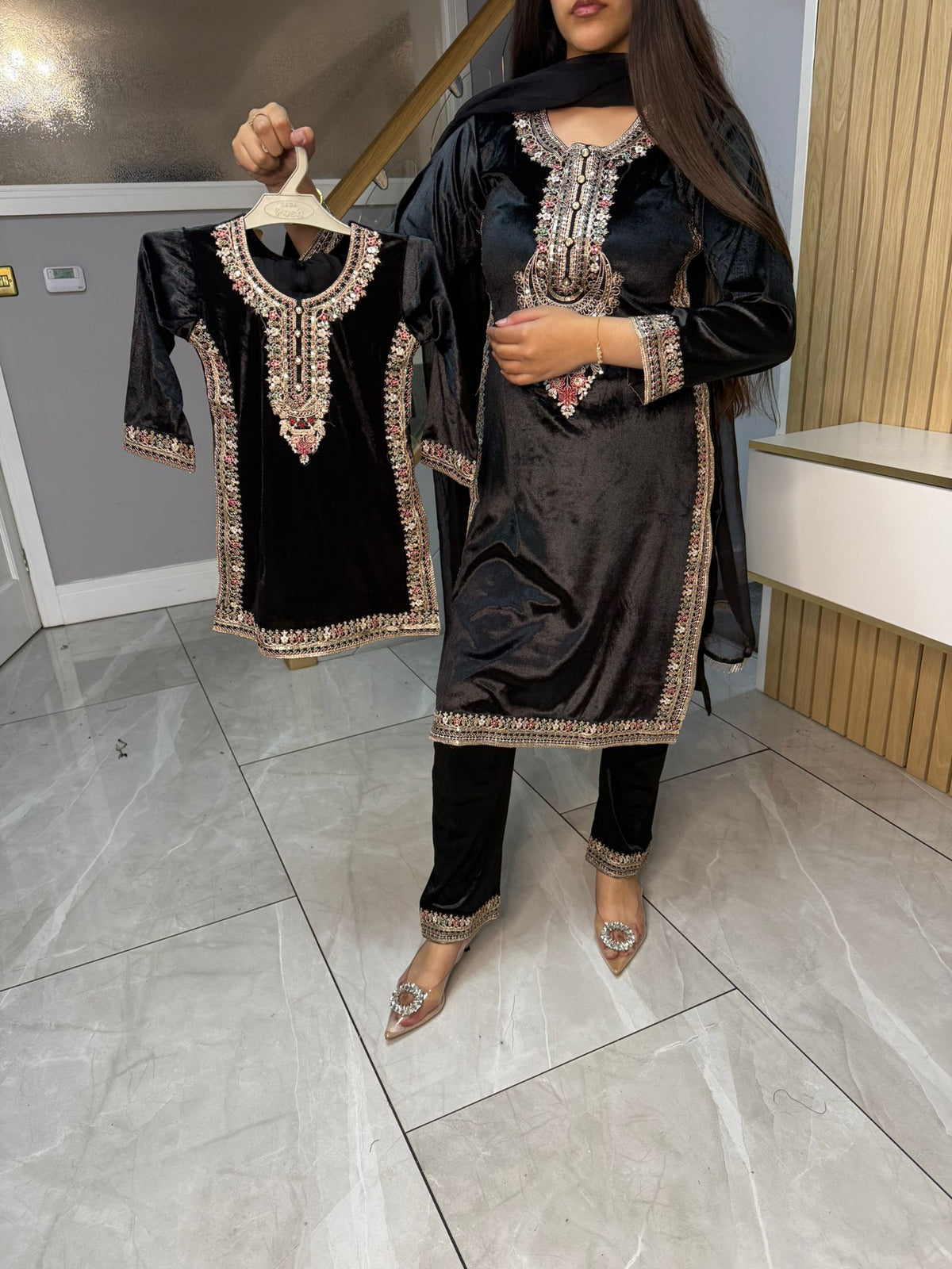 Saher Velvet 3pc Mother & Daughter Suits