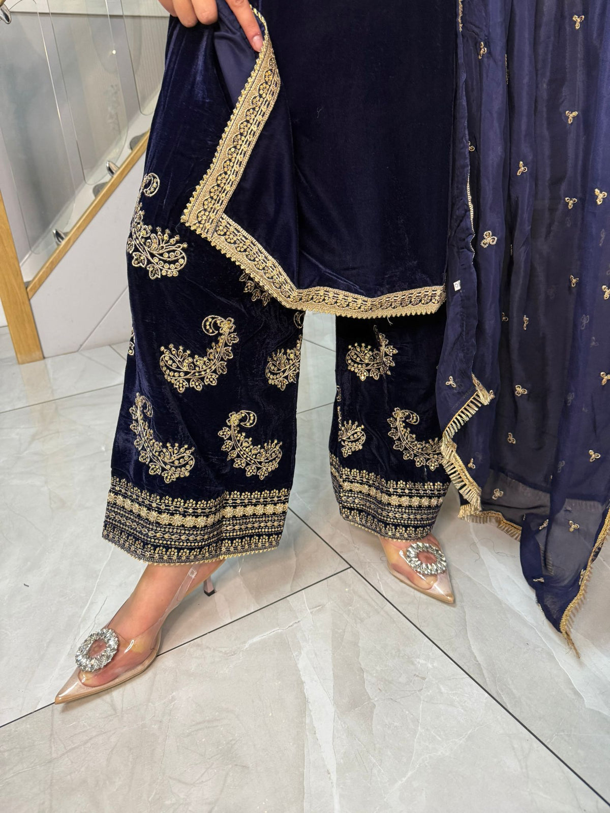 Gulal 3pc Embroidered Velvet Suit With Silk Dupatta