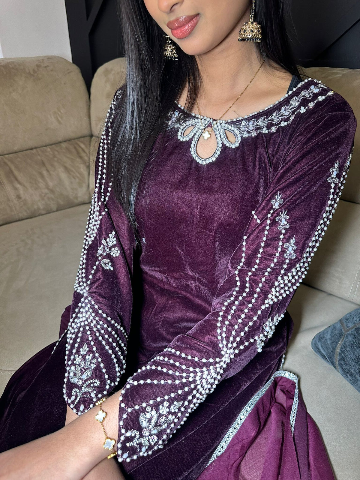 Keisha 3pc Luxury Velvet Embroidered Suit With Chiffon Duppatta D2-H1/3