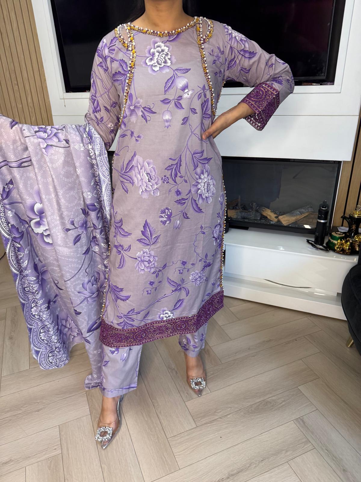 Izah 3pc Printed Lawn Suit With Shoulder Cutout