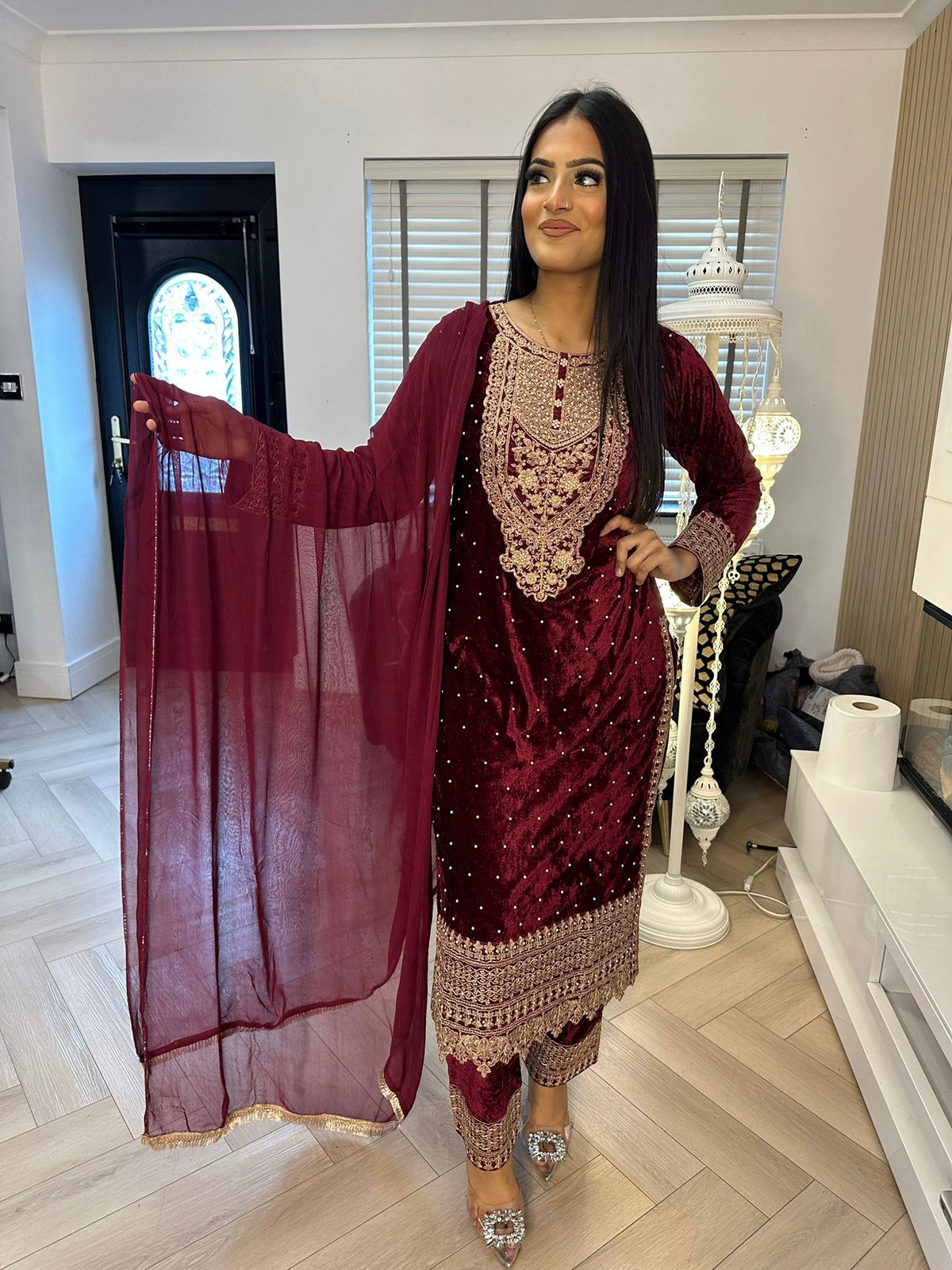 Velvet Pearl Embroidered 3pc Suit