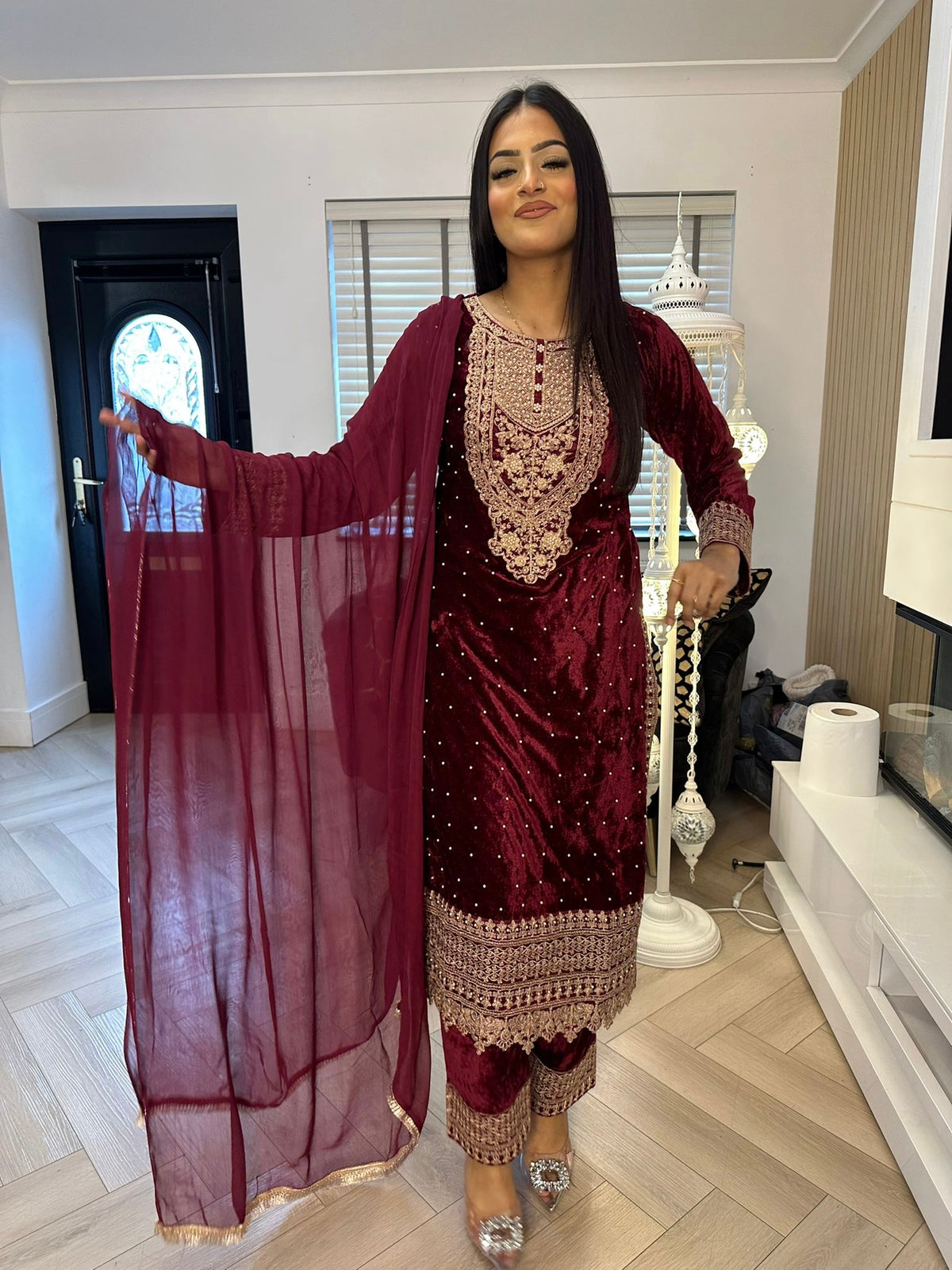 Velvet Pearl Embroidered 3pc Suit