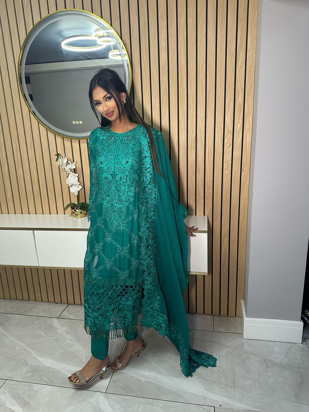 Aila 3pc Facy Embellished Suit - Jade