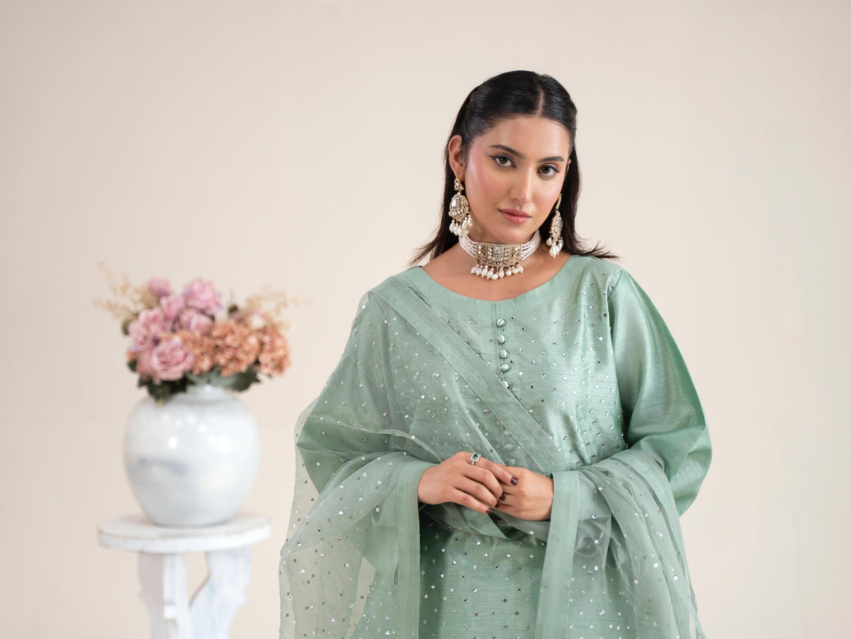 Chaandni Luxury 3pc Raw Silk Suits with Organza Scarf