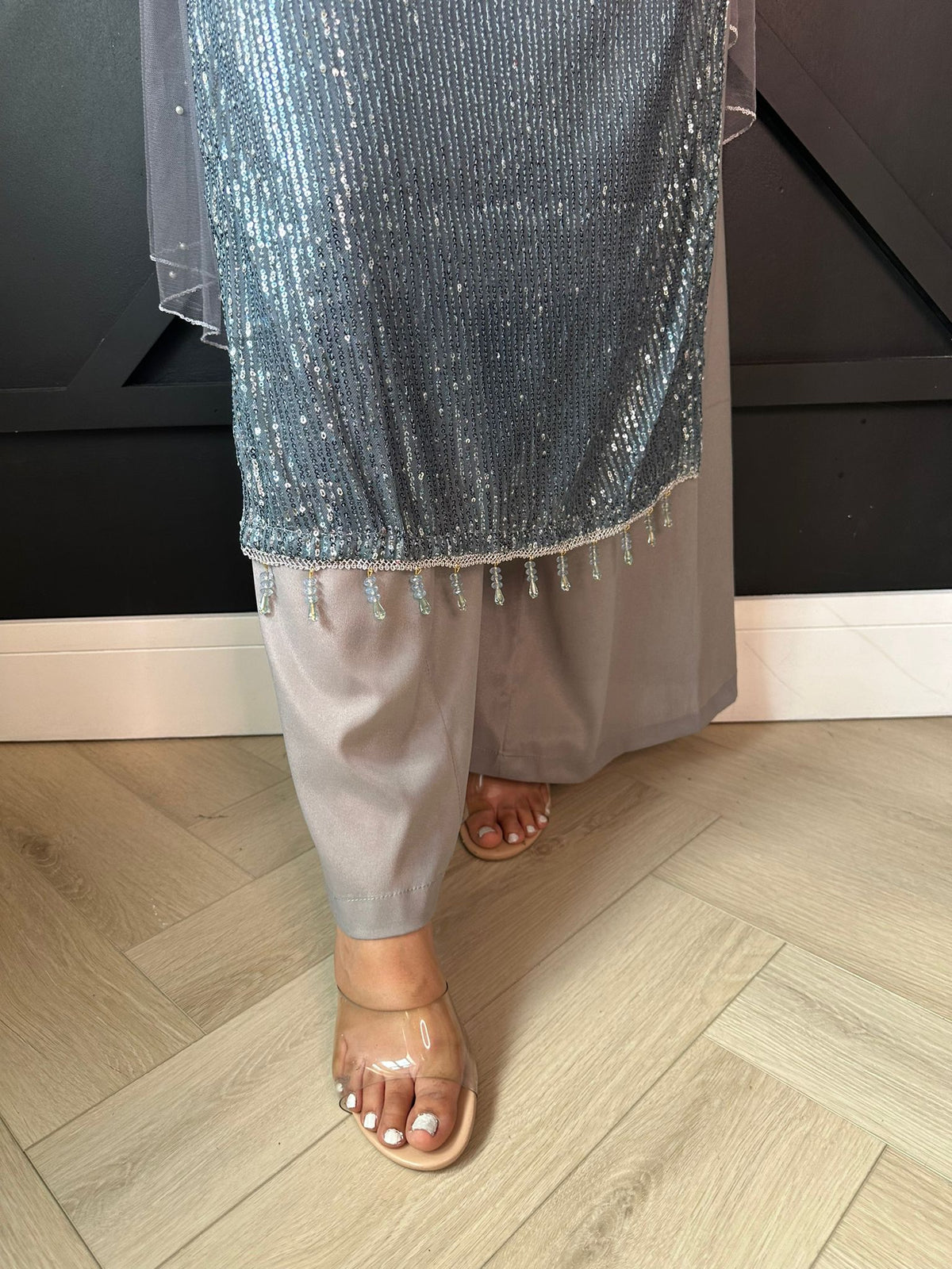Rangz Sequin Suit  - Grey-Blue U2-D5