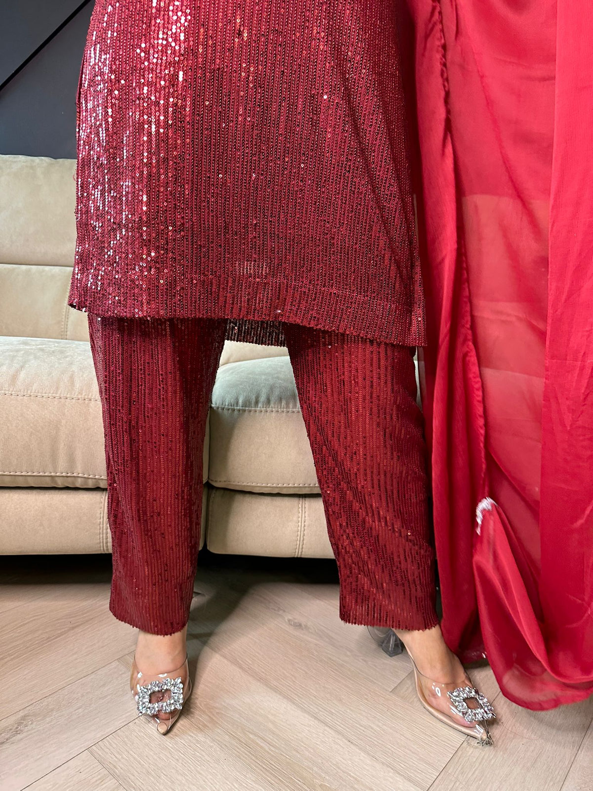 Kareena Sequin Suit  - Red