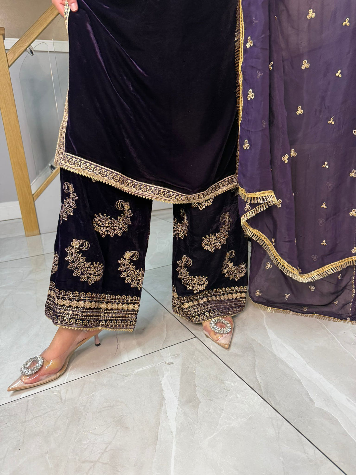 Gulal 3pc Embroidered Velvet Suit With Silk Dupatta