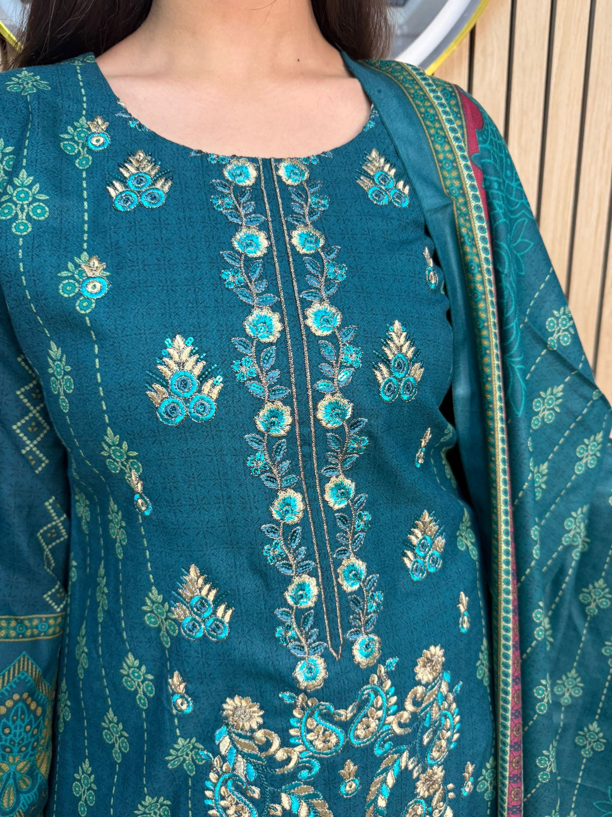 Arfa 3pc Dhannak suit with Shawl