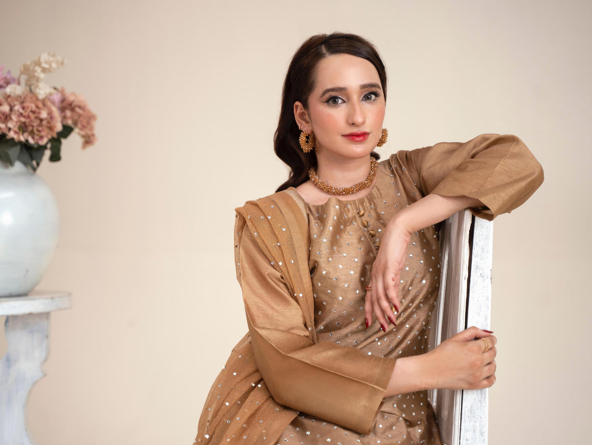 Chaandni Luxury 3pc Raw Silk Suits with Organza Scarf