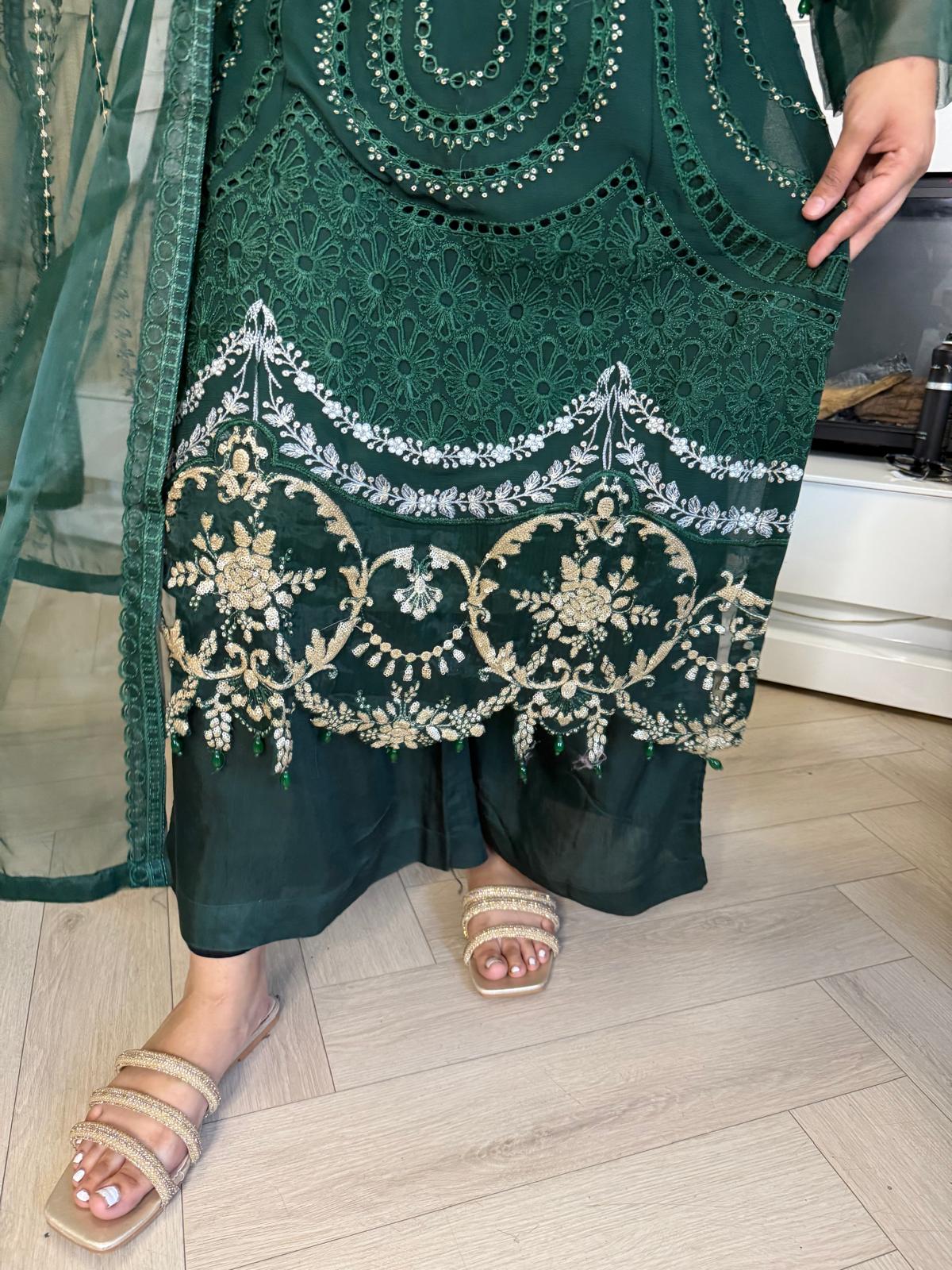 Salwa Chiffon 3PC Suit With Organza Duppata
