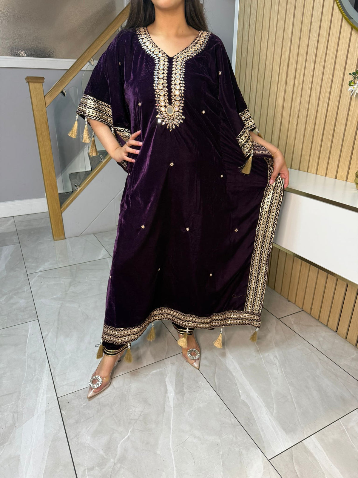 Mirror Velvet 2pc Kaftaan with Matching Trouser