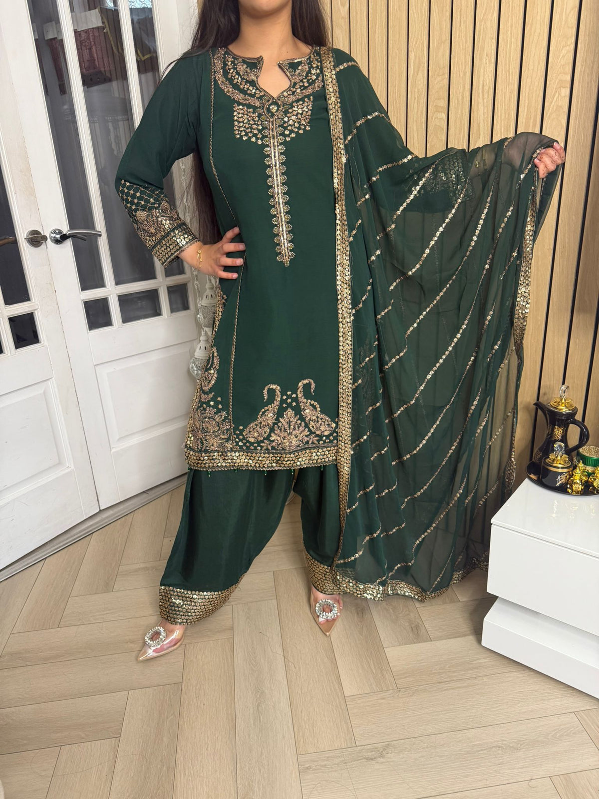 Fajar Chiffon 3pc Suit With Plazzo U3-B5