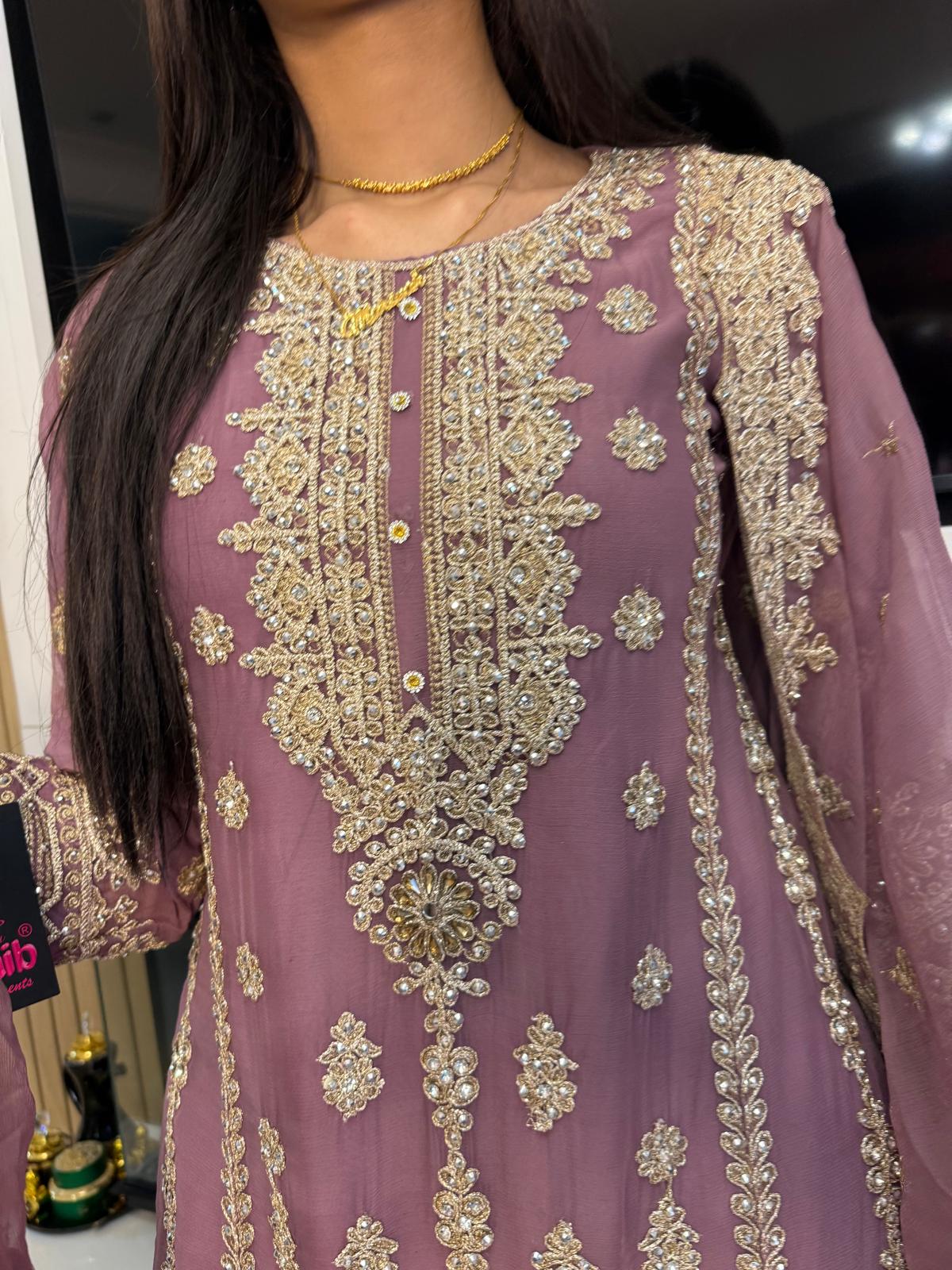 Thaira 3pc Mother & Daughter chiffon Suit With Plazzos U3-D4