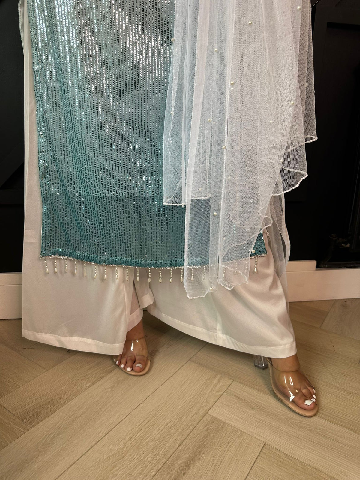 Rangz Sequin Suit  - White-Mint u2-D5