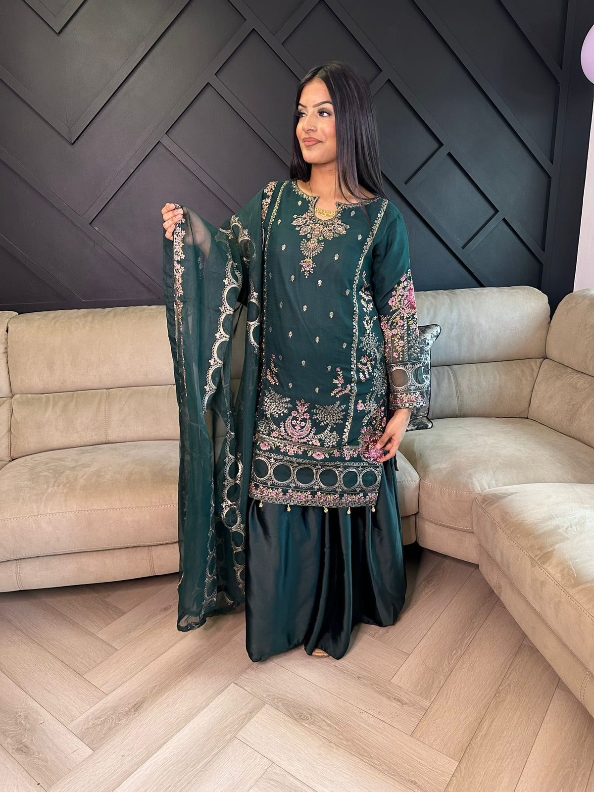 Diya Gharara - Dark Green