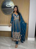 Tamana 3pc Chiffon Anarkali Dress with gold detailing