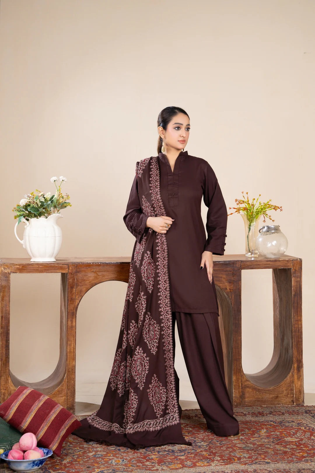 Noor Zahra 3pc Dhannak Suit With Embroidered Shawl