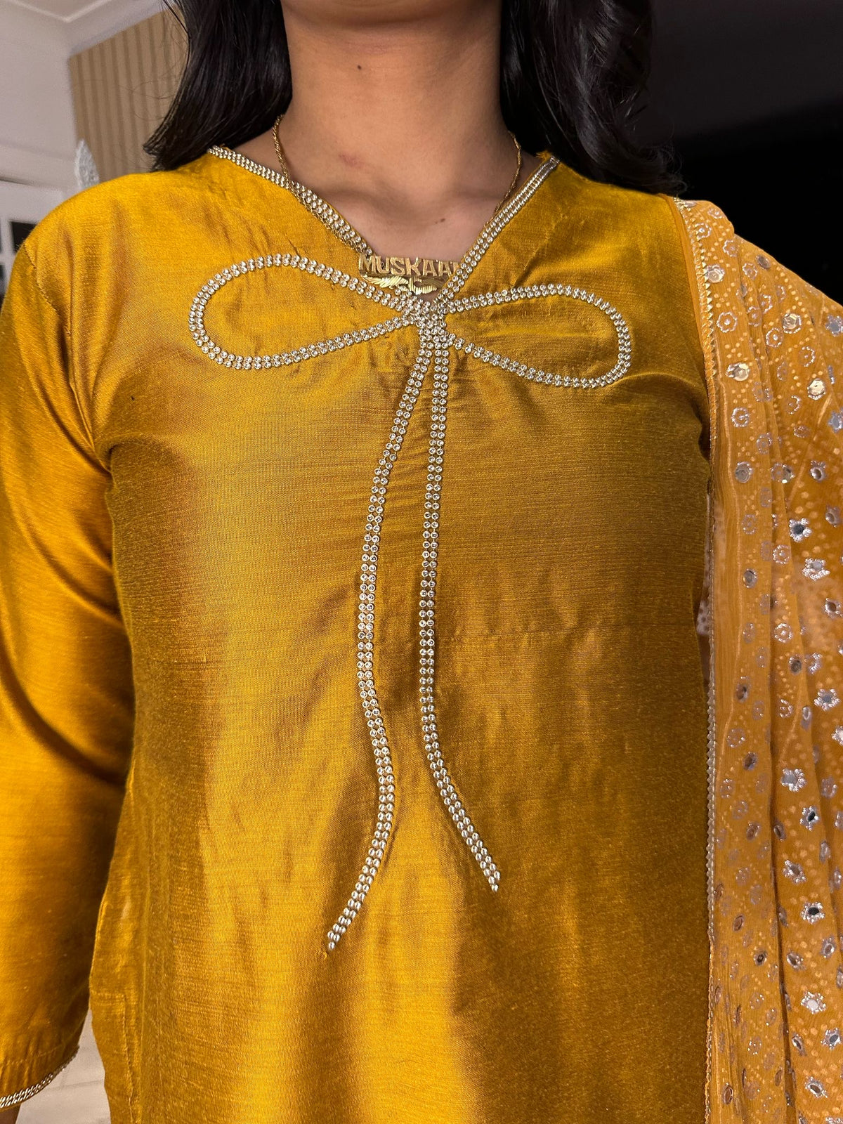 Bow 3pc Silk Farshi Shalwar Suit
