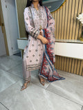 Afizah 3pc Linen Suit With Printed Dupatta