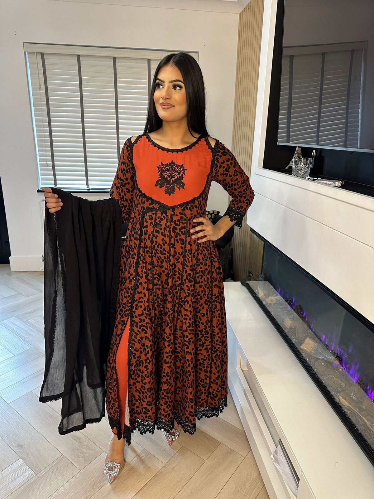 Miral Anarkali - Rust & Black