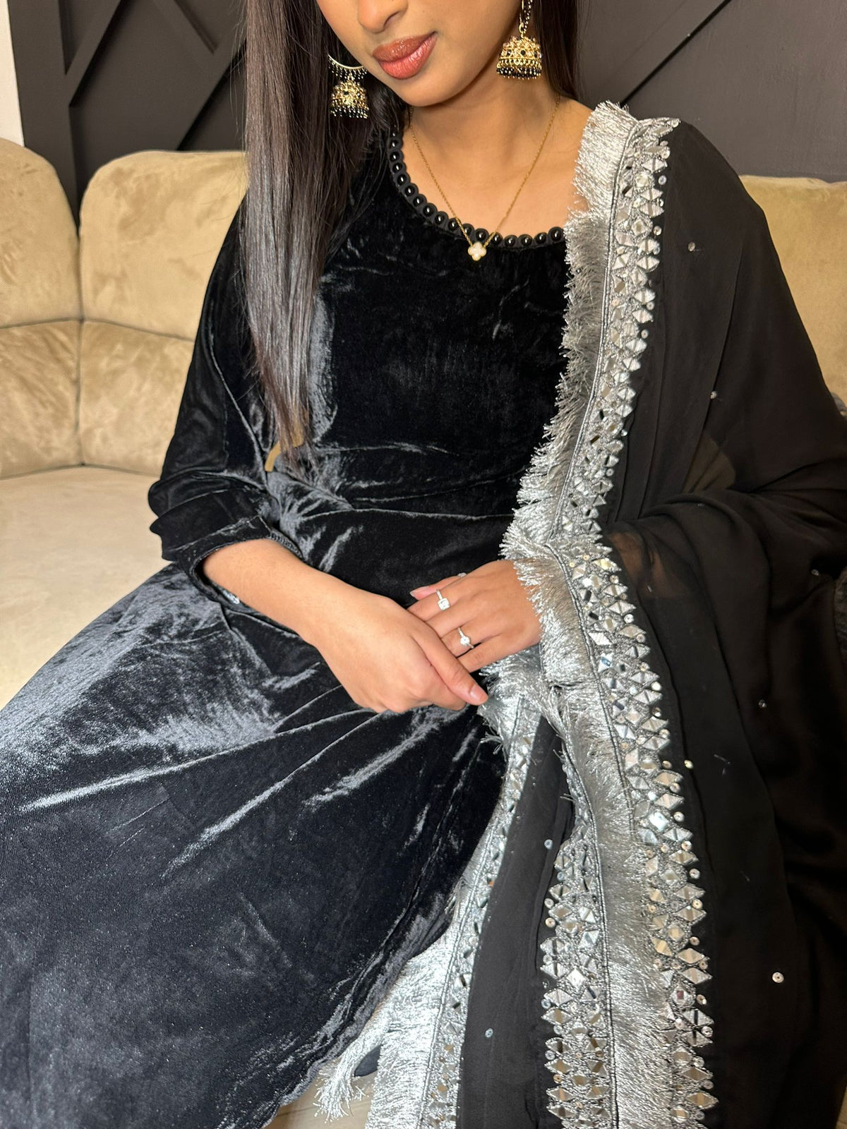 Keisha 3pc Luxury Velvet Embroidered Suit With Chiffon Duppatta D2-H1/3
