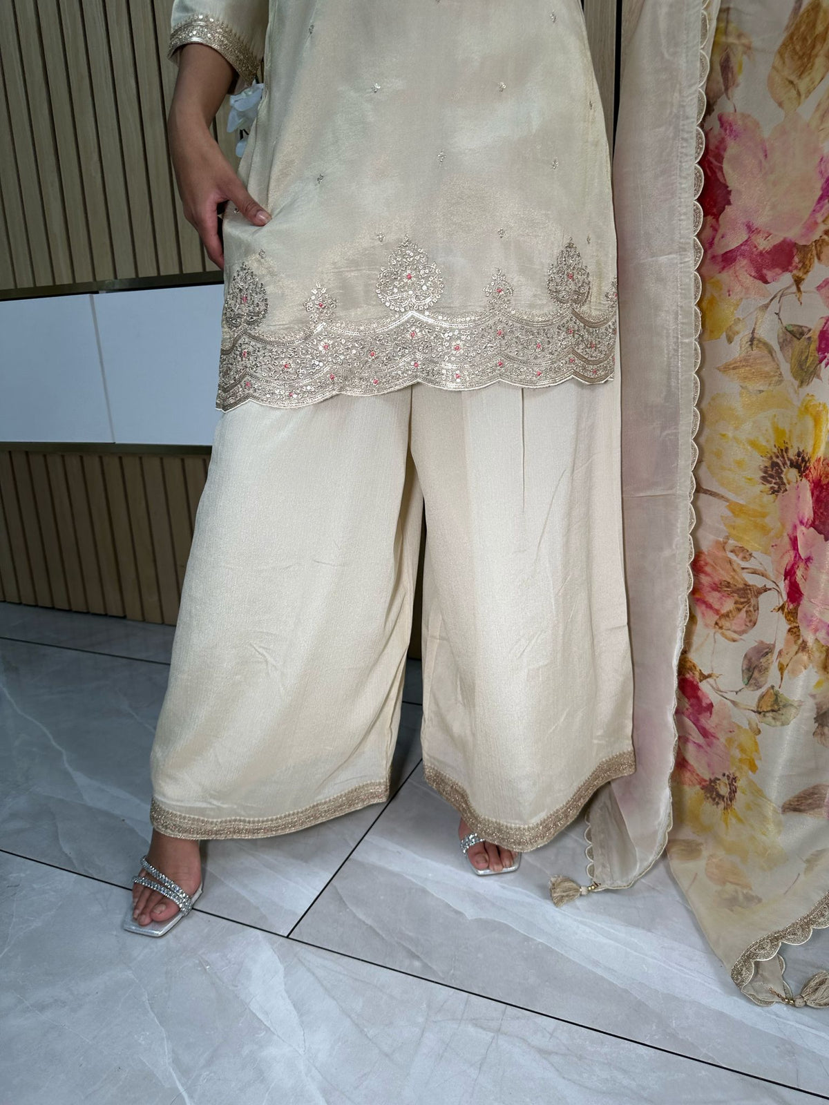 Amber 3pc Indian Silk With Floral Dupatta U2-G3