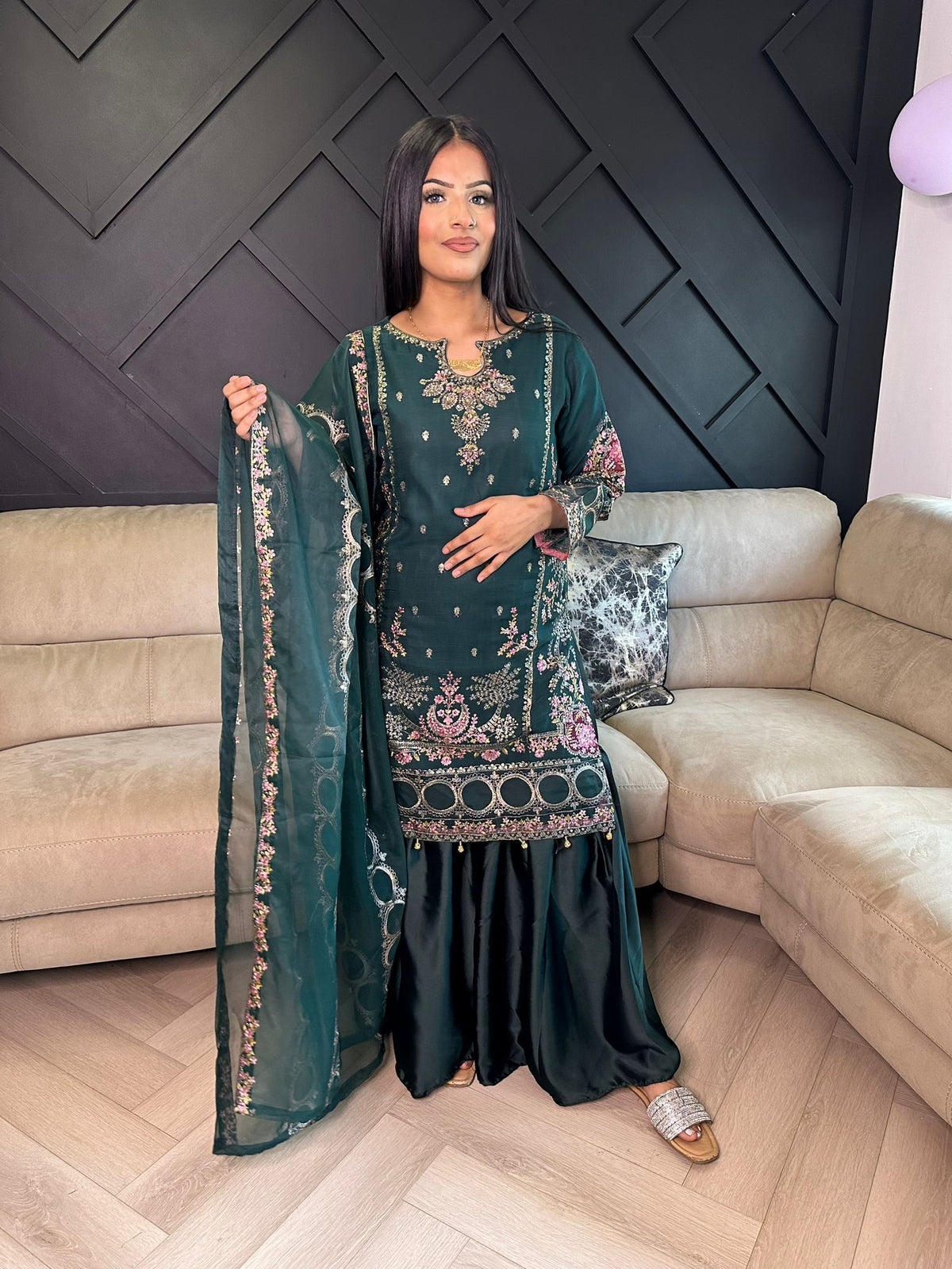 Diya Gharara - Dark Green