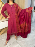 Sharifa 3pc Dhannak Suit With Kashmiri Shawl