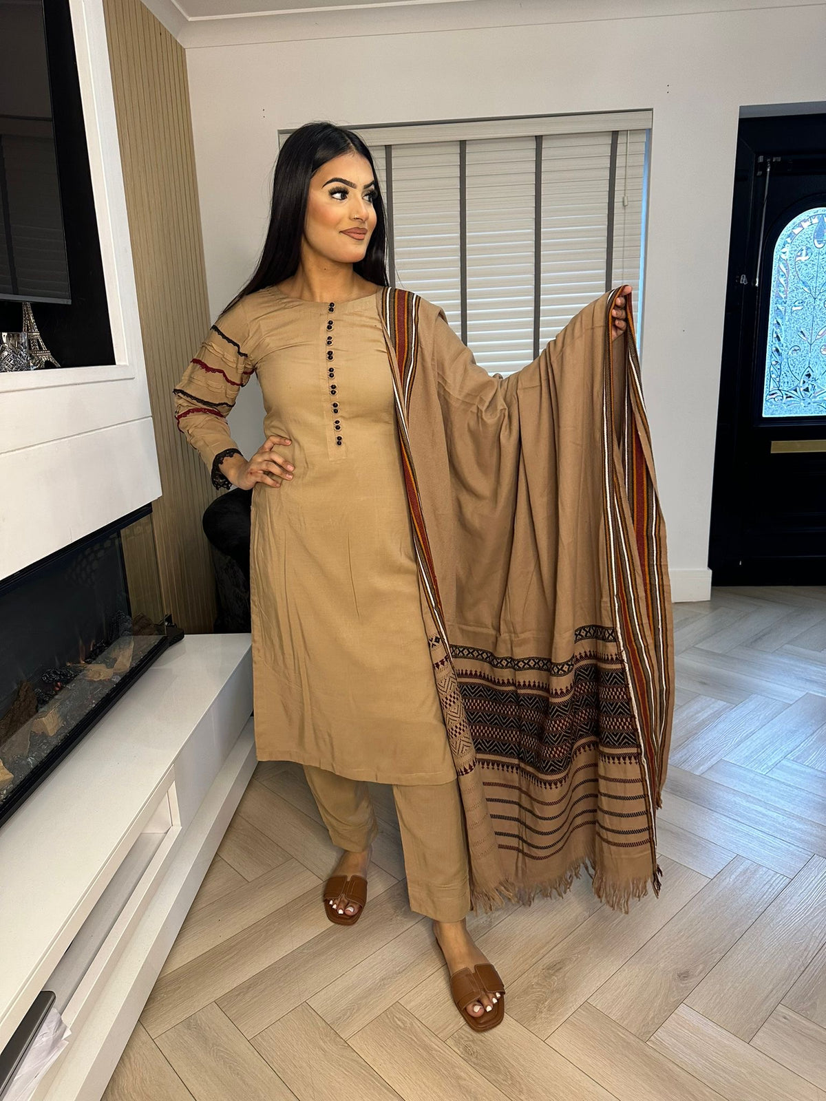 Alinah 3pc Linen suit with Winter Shawl