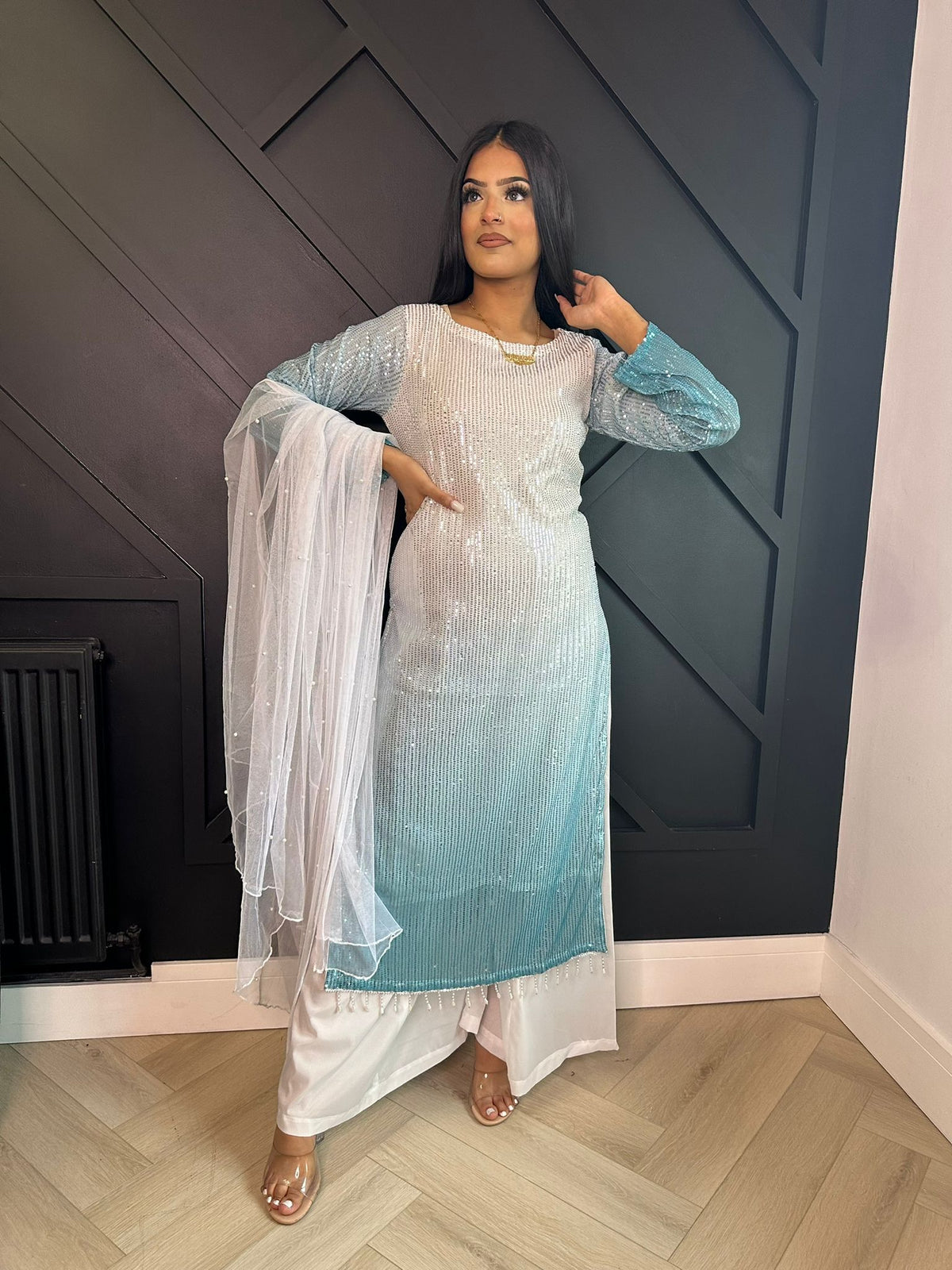 Rangz Sequin Suit  - White-Mint u2-D5