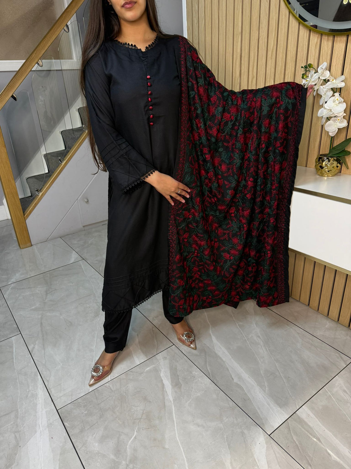 Noor Zahra 3pc Dhannak Suit With Embroidered Shawl
