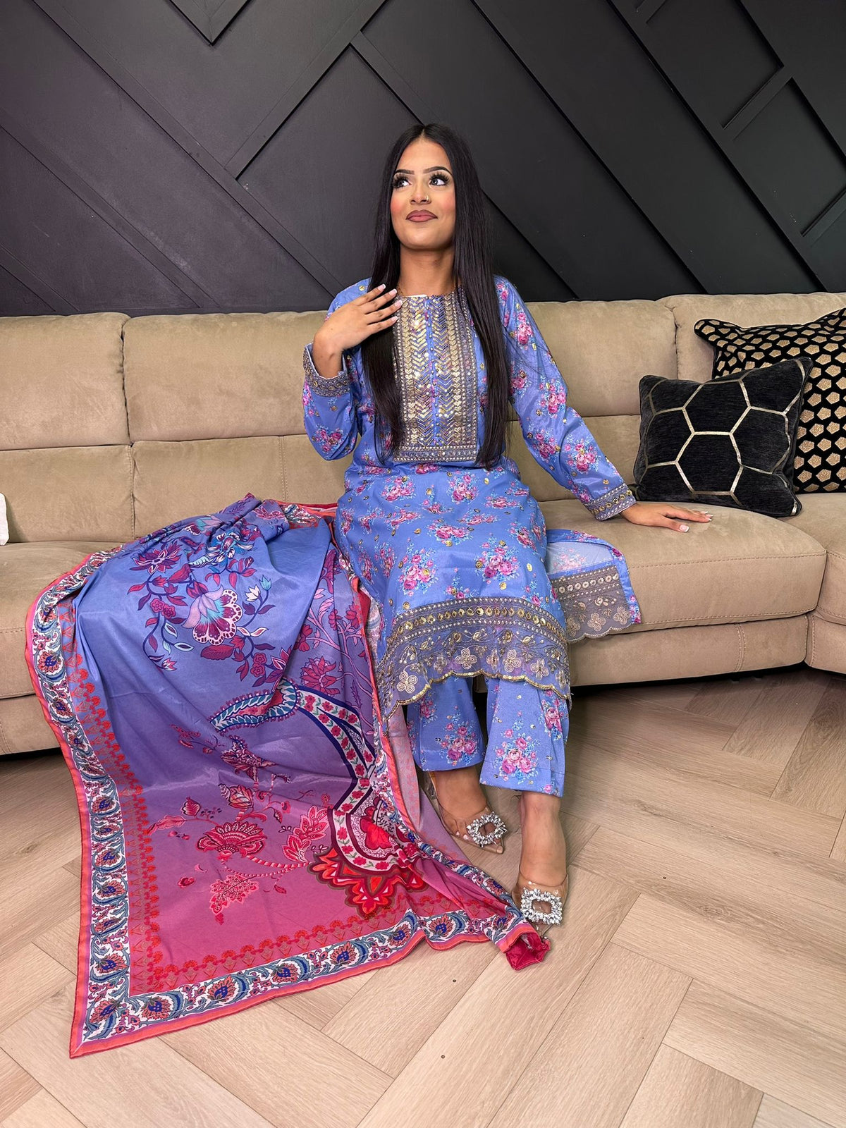 Sitare by Raniya - Blue and Pink Floral