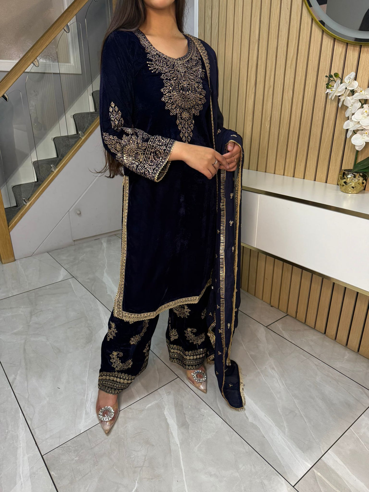 Gulal 3pc Embroidered Velvet Suit With Silk Dupatta