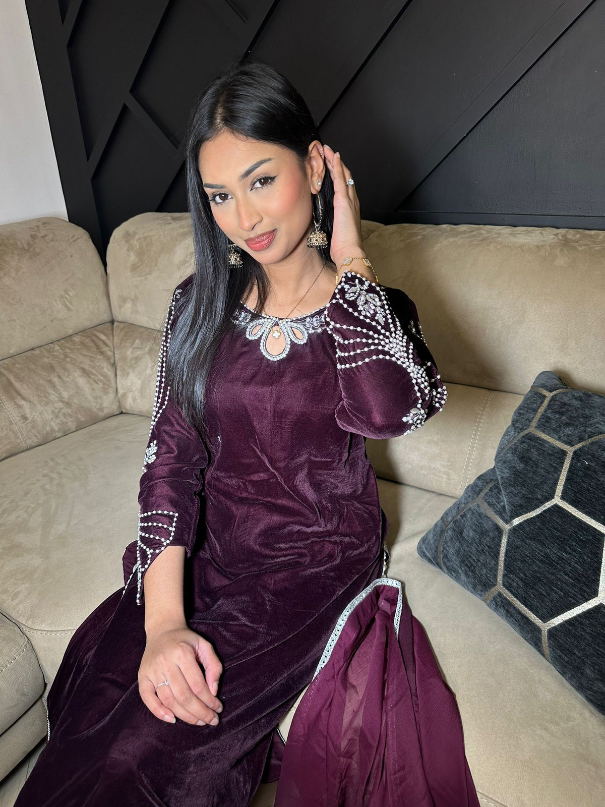 Keisha 3pc Luxury Velvet Embroidered Suit With Chiffon Duppatta D2-H1/3