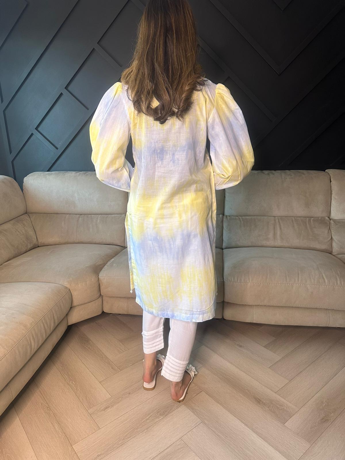 Sale Kurta - Yellow & Blue Tie Dye