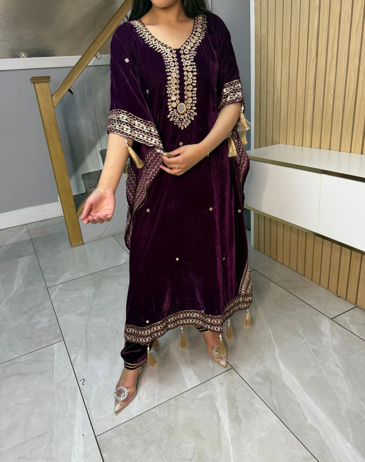 Mirror Velvet 2pc Kaftaan with Matching Trouser