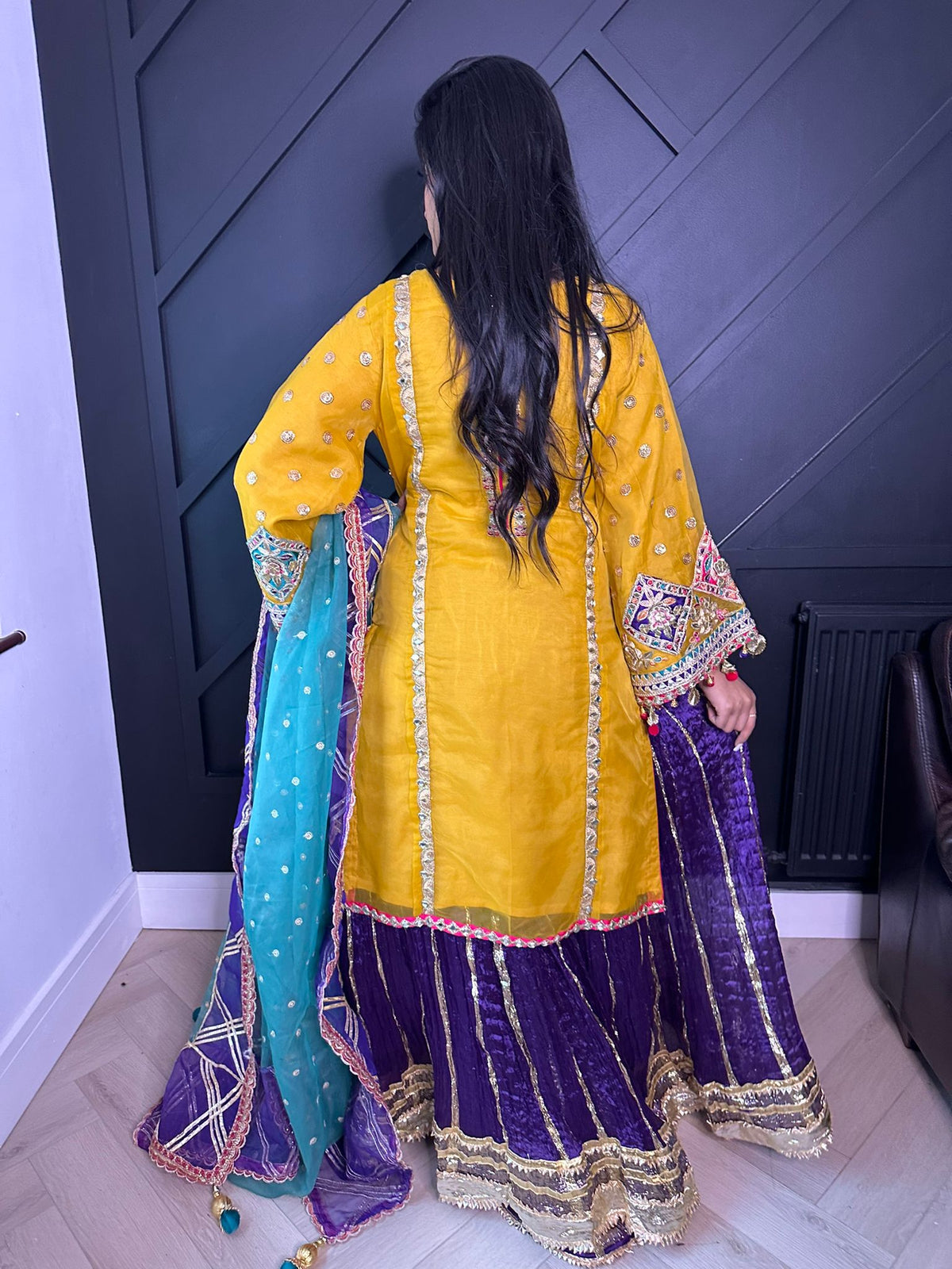 Karma-Yellow and Purple Sharara Style